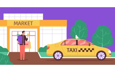 Taxi-Supermarkt-Vektor-Illustrations-Konzept