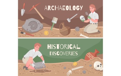 Conjunto de dibujos animados de arqueología 2 concepto de ilustración vectorial