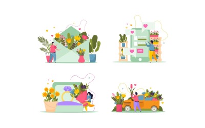 Flower Shop platt sammansättning 2 vektor illustration koncept