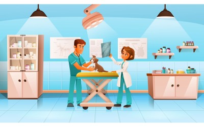 Ветеринарная клиника мультфильм 2 векторные иллюстрации концепции