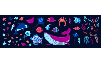 World Ocean Day Color Set Vector Illustration Concept