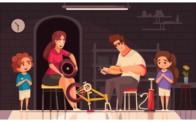 Cycle Family 2 Vector Illustration Concept