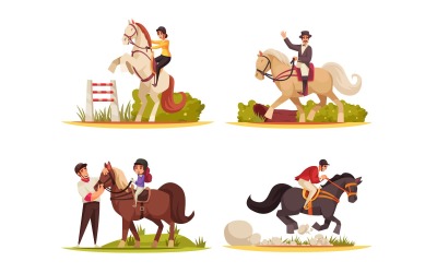 Horse Riding 4 Vector Illustration Concept