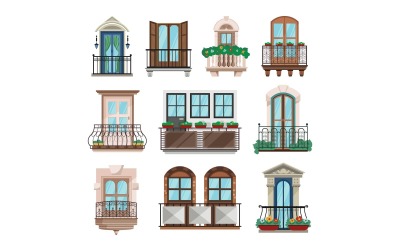 Balcony Set Vector Illustration Concept