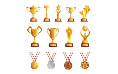 Cups Medals Reward Set Vector Illustration Concept