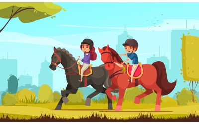 équitation, 6, vecteur, illustration, concept