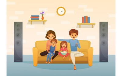 vacances en famille, dessin animé, 4, vecteur, illustration, concept