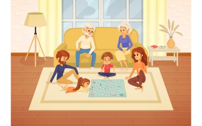 vacances en famille, dessin animé, 5, vecteur, illustration, concept