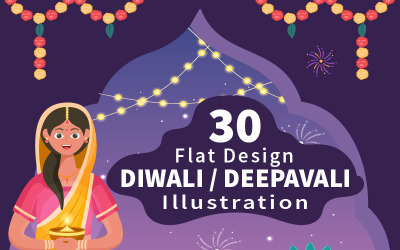 30 indický oslavující den diwali ilustrace
