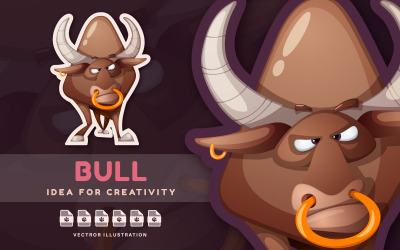 Angry Bull Looks at You - Cute Sticker, Graphics Illustration