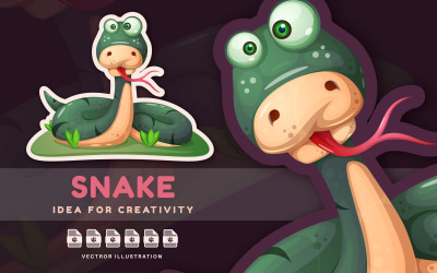 Bláznivý had - roztomilá samolepka, grafické ilustrace