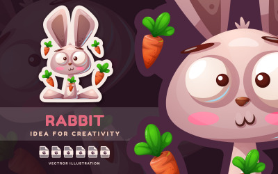 Lapin à la carotte - autocollant mignon, illustration graphique
