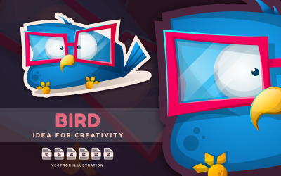 Oiseau intelligent dans des verres - Autocollant mignon, illustration graphique