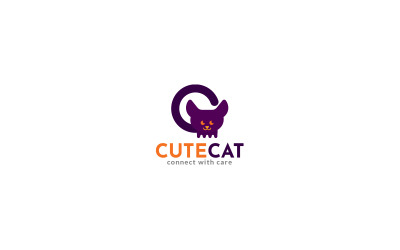 Modelo de design de logotipo de gato fofo