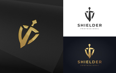 Szablon logo kreatywnej tarczy miecza