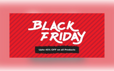 Banner de venda da Black Friday com 45% de desconto em TODOS os produtos Design de fundo de cor preta e vermelha