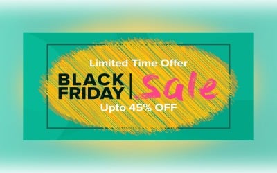 Banner de venda da Black Friday com 45% de desconto no design de fundo em cores amarelo e espuma do mar