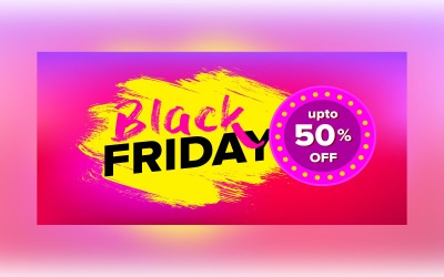 Banner de venda da Black Friday com modelo de design com 50% de desconto