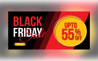 Banner de venta de viernes negro con 55% de descuento en plantilla de fondo de color negro y cereza