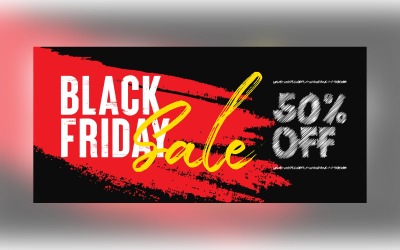 Bannière de vente du vendredi noir avec 50% de réduction sur le modèle de conception rouge et noir