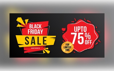 Black Friday Sale Banner 75% Off Discount On Black And Red Design Template