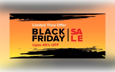 Black Friday Sale Banner mit 45% Rabatt auf schwarze und orange Designvorlagen