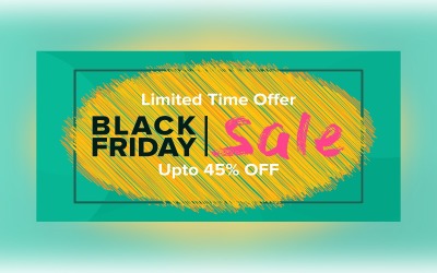 Black Friday Sale Banner with 45% Off On Yellow and Seafoam Color Background Design