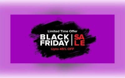 Fekete péntek akciós banner 45% kedvezménnyel a lila és fekete színű tervezősablonon