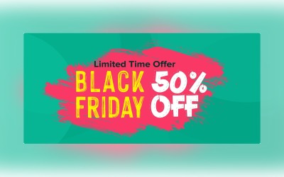 黑色星期五促销横幅，粉红色和海泡色背景设计可享受 50% 的折扣