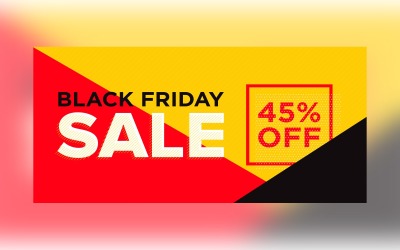 Креативный баннер для продажи в Черную пятницу с 45% на шаблоне красного и желтого цвета фона