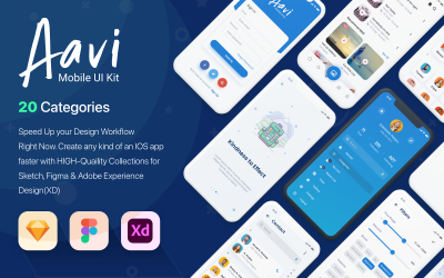 Aavi Mobile App Ui Kit-sjabloon voor multifunctionele mobiele app