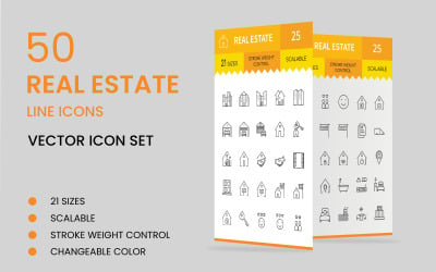 50 Real Estate Line Icon Set Template
