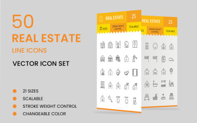 50 Immobilien Linie Icon Set Vorlage