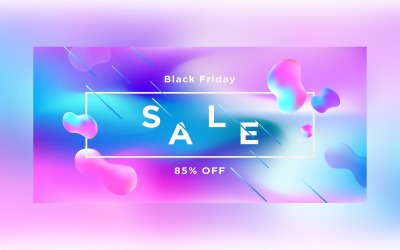 Banner de venda da Fluid Black Friday com 85% de desconto no design do plano de fundo
