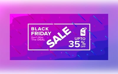 Banner de venta de viernes negro fluido con 35% de descuento en diseño de fondo de color azul y morado