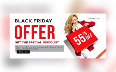 Banner de venda da Black Friday com desconto especial de 55% no modelo de design