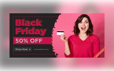 Banner de venta de viernes negro en diseño de fondo de color rosa y negro