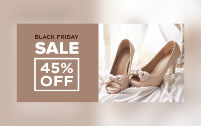 Black Friday Sale Banner with 45% Off On Cream Color Background Design Template