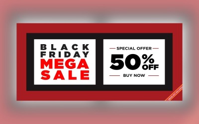 Fluid Black Friday Sale Banner with 50% Off On Maroon And Black Background Design Template