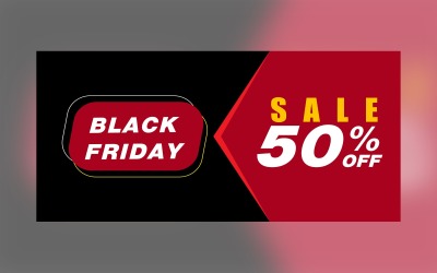 Black Friday-verkoopbanner met 50% korting op ontwerpsjabloon in zwarte en rode kleur