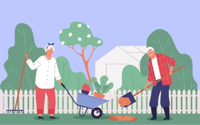 Elderly People Garden Vector Illustration Concept