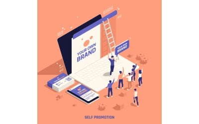 Self Promotion Branding Isometric 2 Vector Illustration Concept