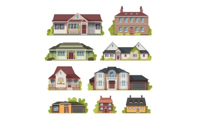 Suburban House Set Vector Illustration Concept