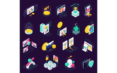Cryptographic Art Crypto Art Nft Conjunto isométrico conceito de ilustração vetorial