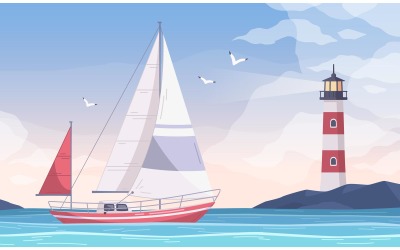 Yachting Cartoon Set 2 vektoros illusztráció koncepció