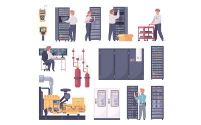 Conceito de ilustração vetorial de conjunto de desenhos animados Datacenter