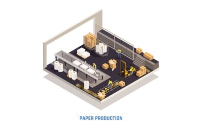 Paper Production Isometric Set 3 Vector Illustration Concept