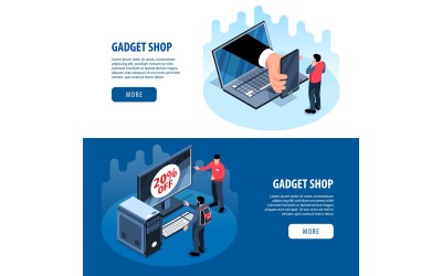 Isometric Gadget Shop Banners Vector Illustration Concept