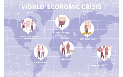 Conceito de ilustração vetorial plana de crise econômica mundial