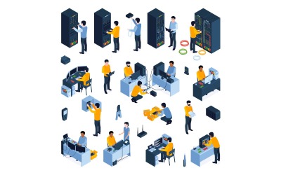 Isometric System Administrator Technology Engineer Set Vector Illustration Concept